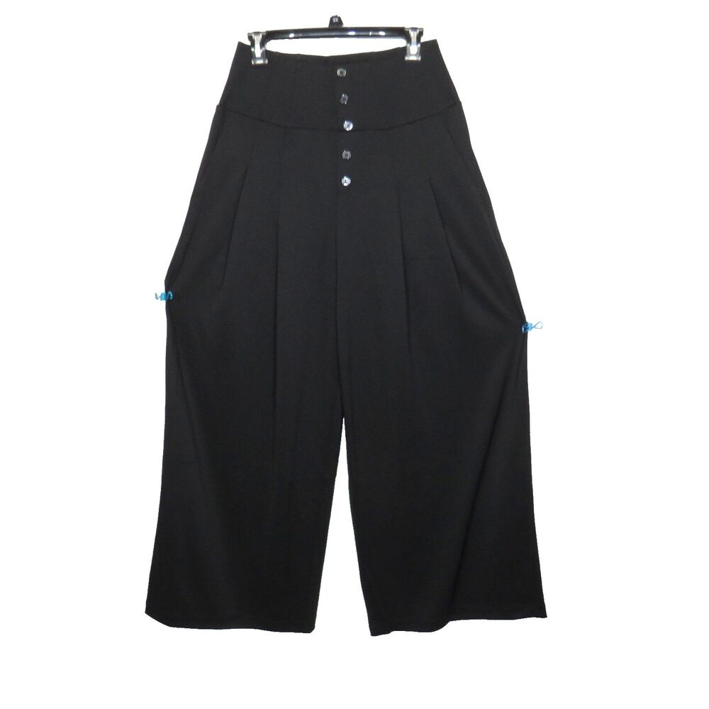 Halara Black High Waist Decorative Button Wide Leg Side Pocket Pull On Pants L